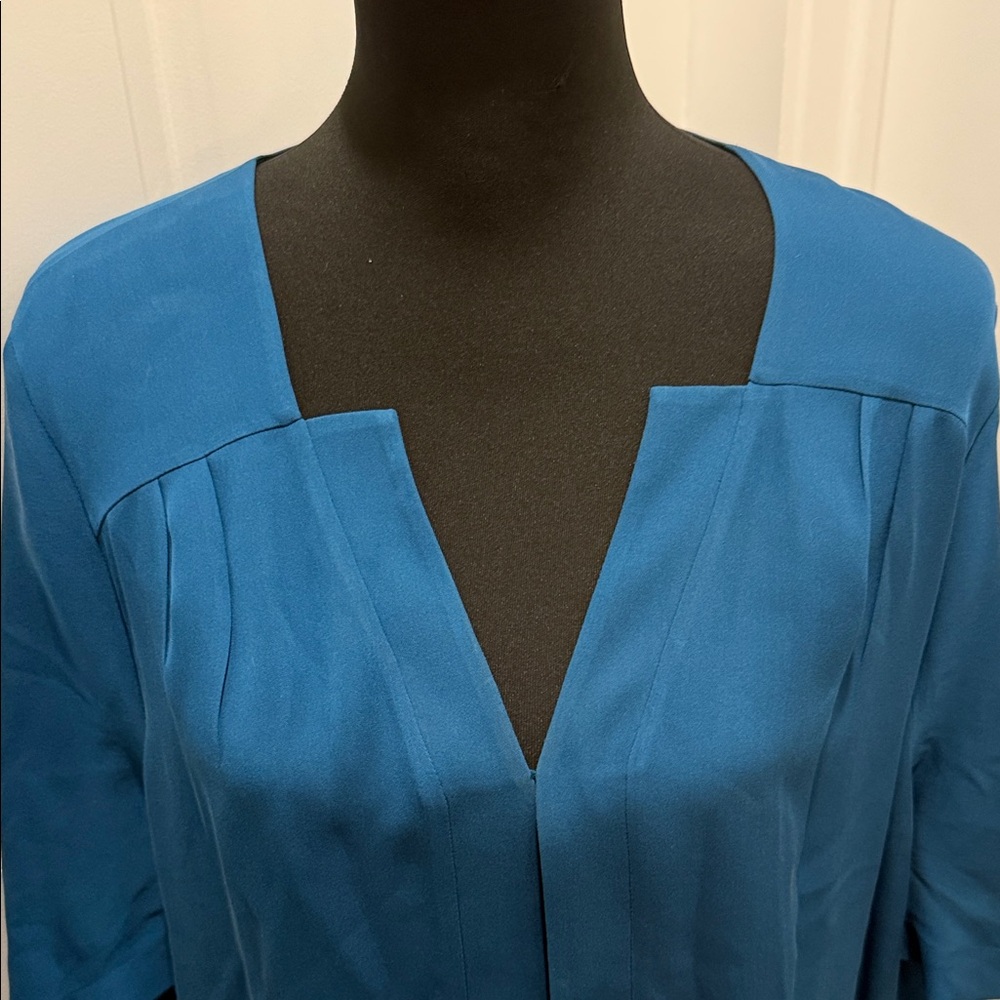 Teal V-Neck Blouse - Women Tops - Picture 3 of 5